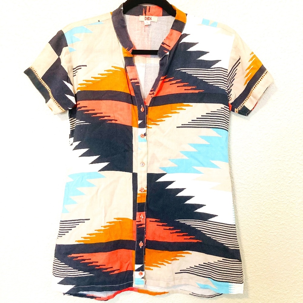 Vintage multi-color button up short sleeve shirt - Small